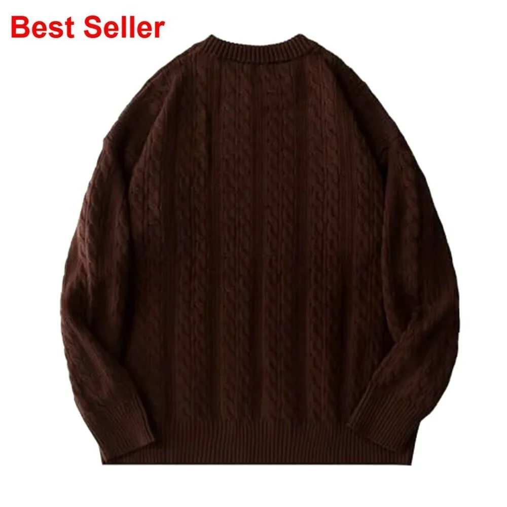 Oversized Cable Knit Sweater Pullover Crewneck Unisex Casual Streetwear